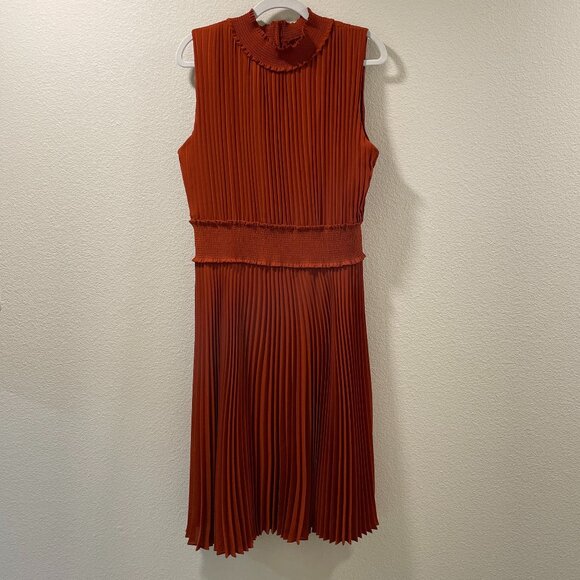 Nanette Lepore Dresses & Skirts - (NWT) NANETTE LEPORE Smocked High Neck Pleated Dress Lined, Picante (Rust) - 16